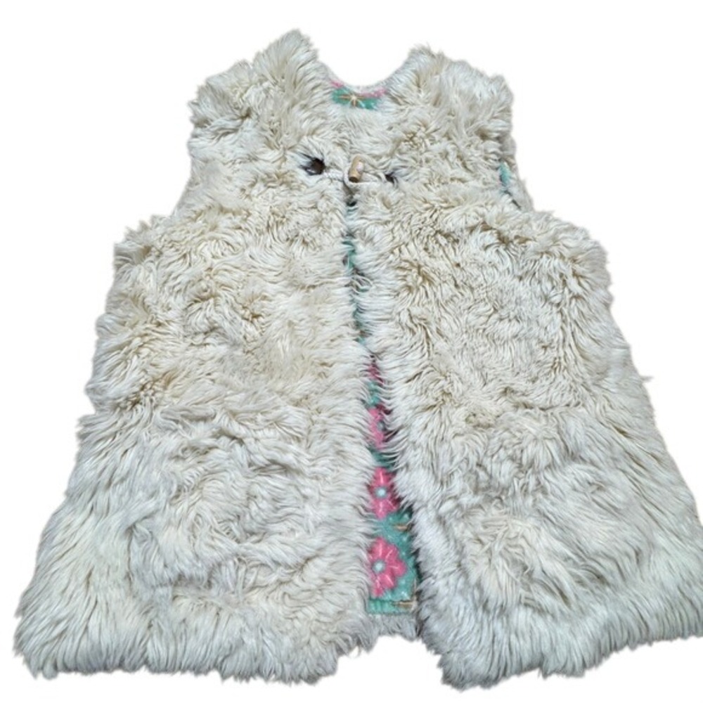 Matilda Jane Reversible Faux Fur Floral Vest Girls XS Shaggy Layering Twee
